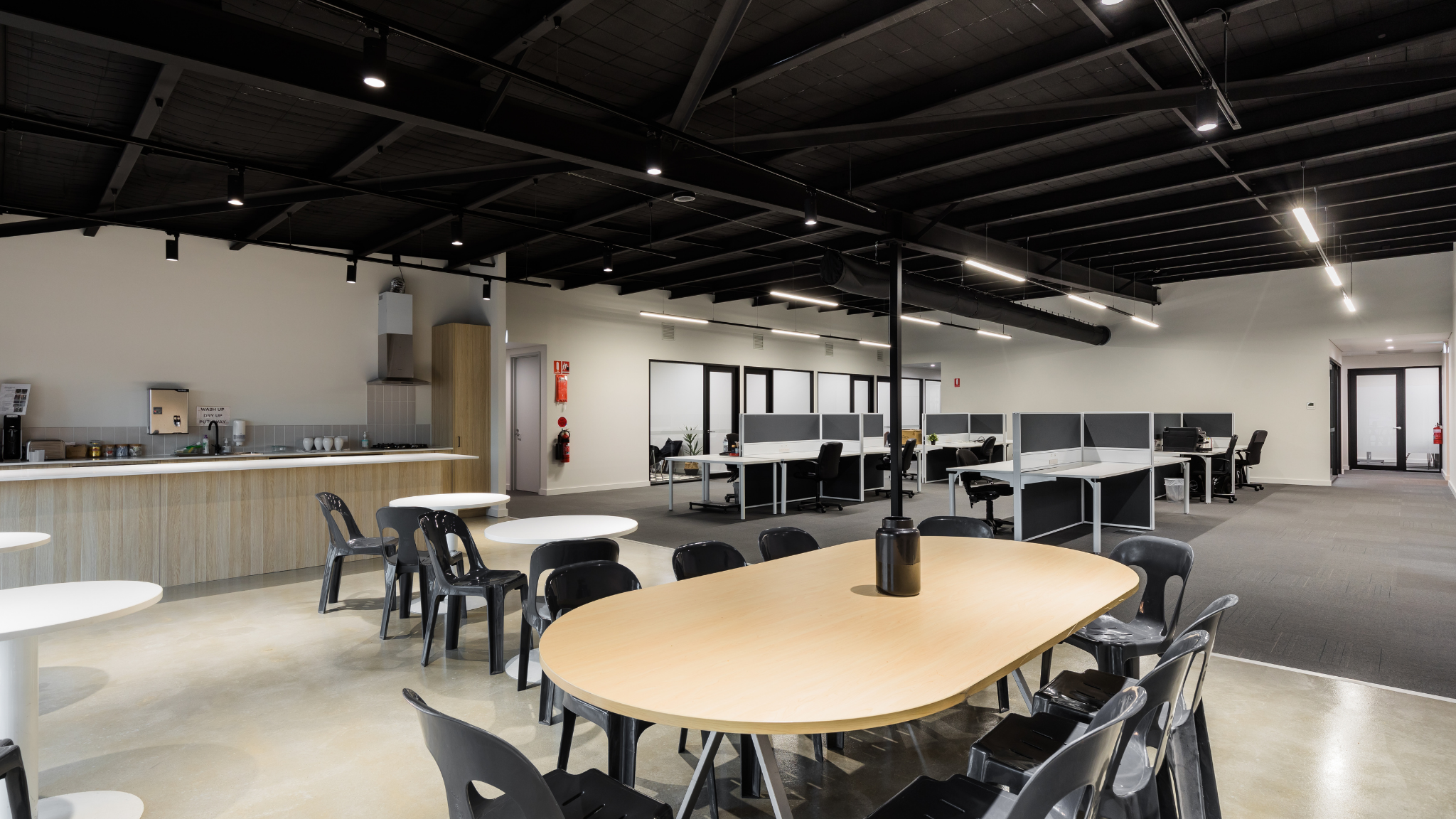 Architectural lighting installation featuring a wide range of track lighting and accessories. 