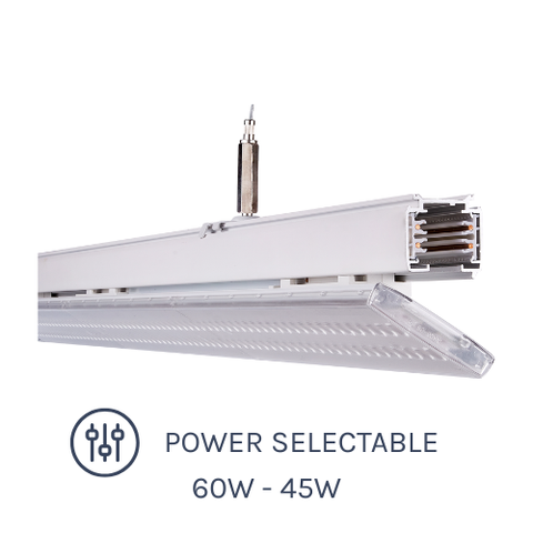 TR Series LED Linear Tracklight 60W Single Tilt with Power Selectable options
